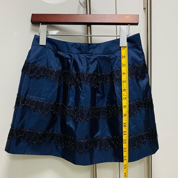 NWT JCrew Silk Blue Mini Skirt w/Black Lace 00